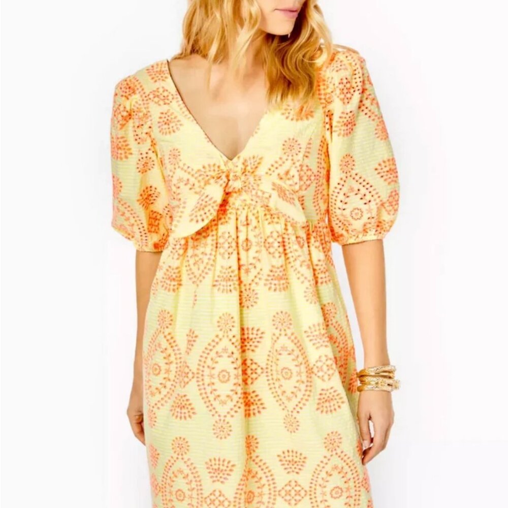 LILLY PULITZER SIZE 8 SARAFINA EYELET BABYDOLL DRESS *CALLA YELLOW*